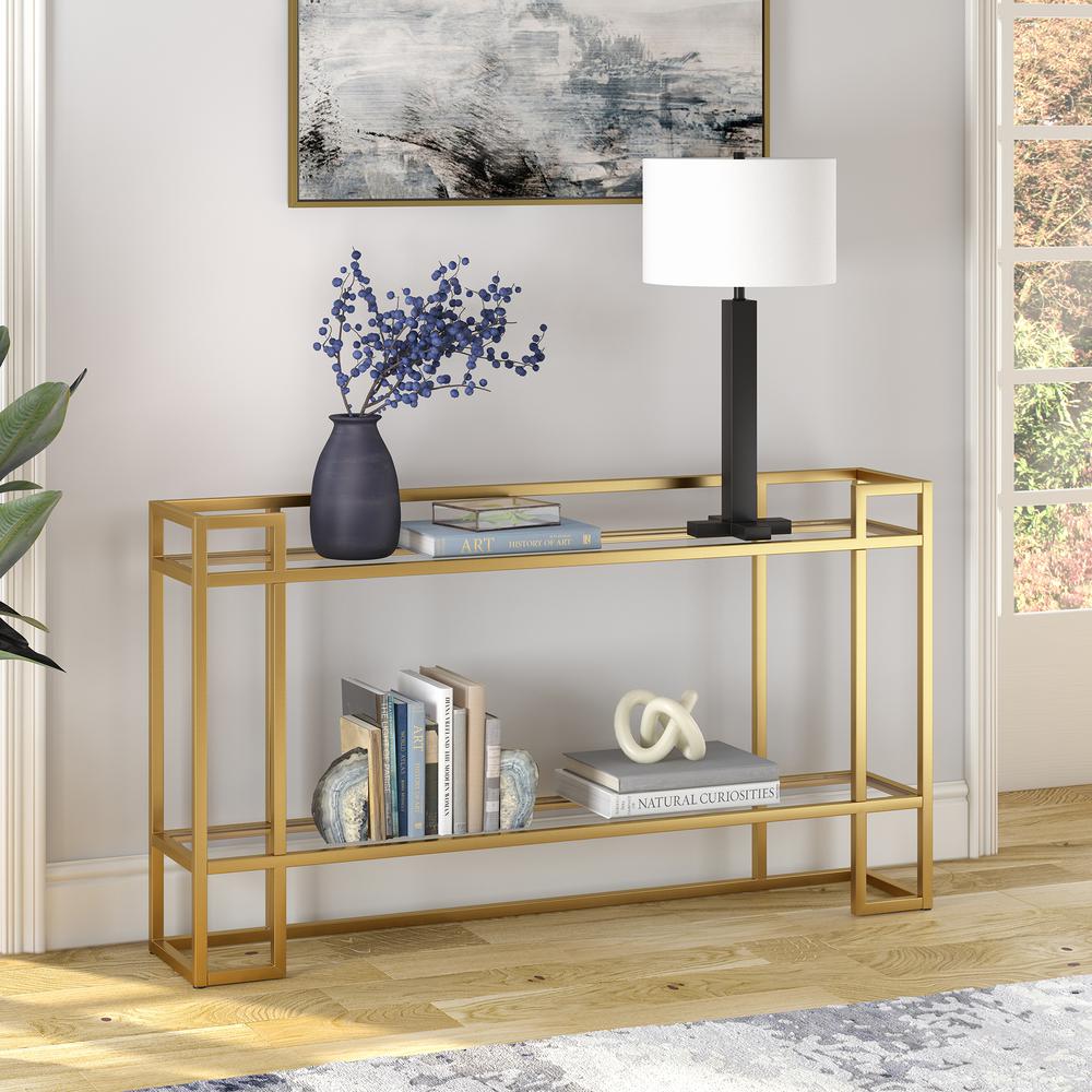 Uriel 52'' Wide Rectangular Console Table in Brass. Picture 2