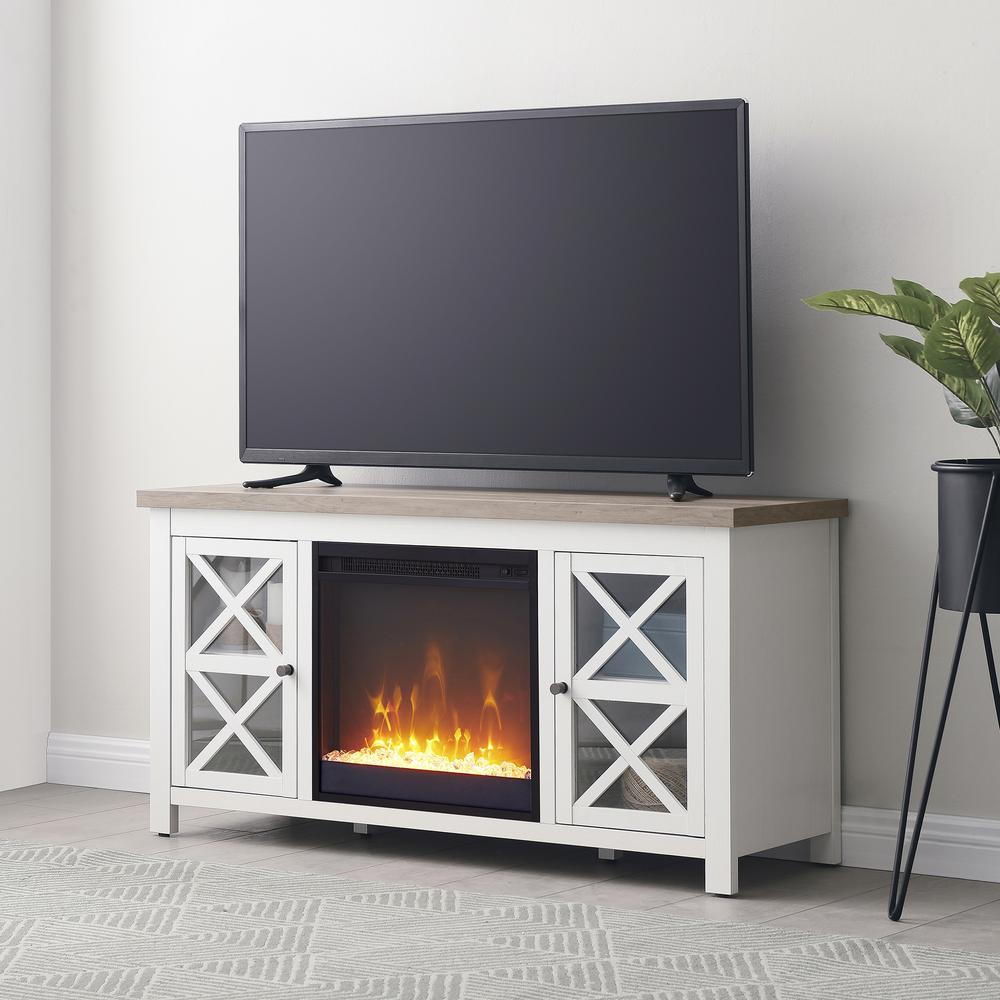 Colton Rectangular TV Stand with Crystal Fireplace for TV's up to 55" in White/Gray Oak. Picture 2