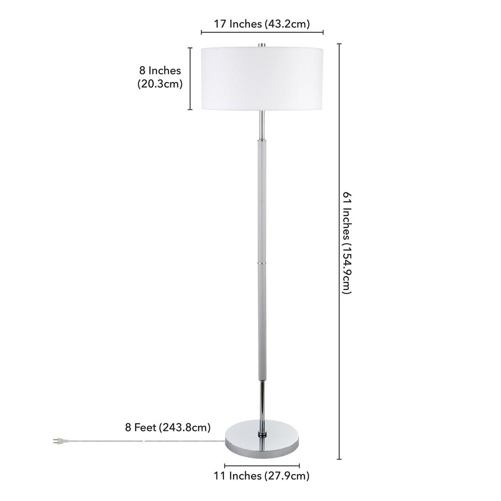 Simone 2-Light Floor Lamp with Fabric Shade in Cool Gray/Polished Nickel /White. Picture 4