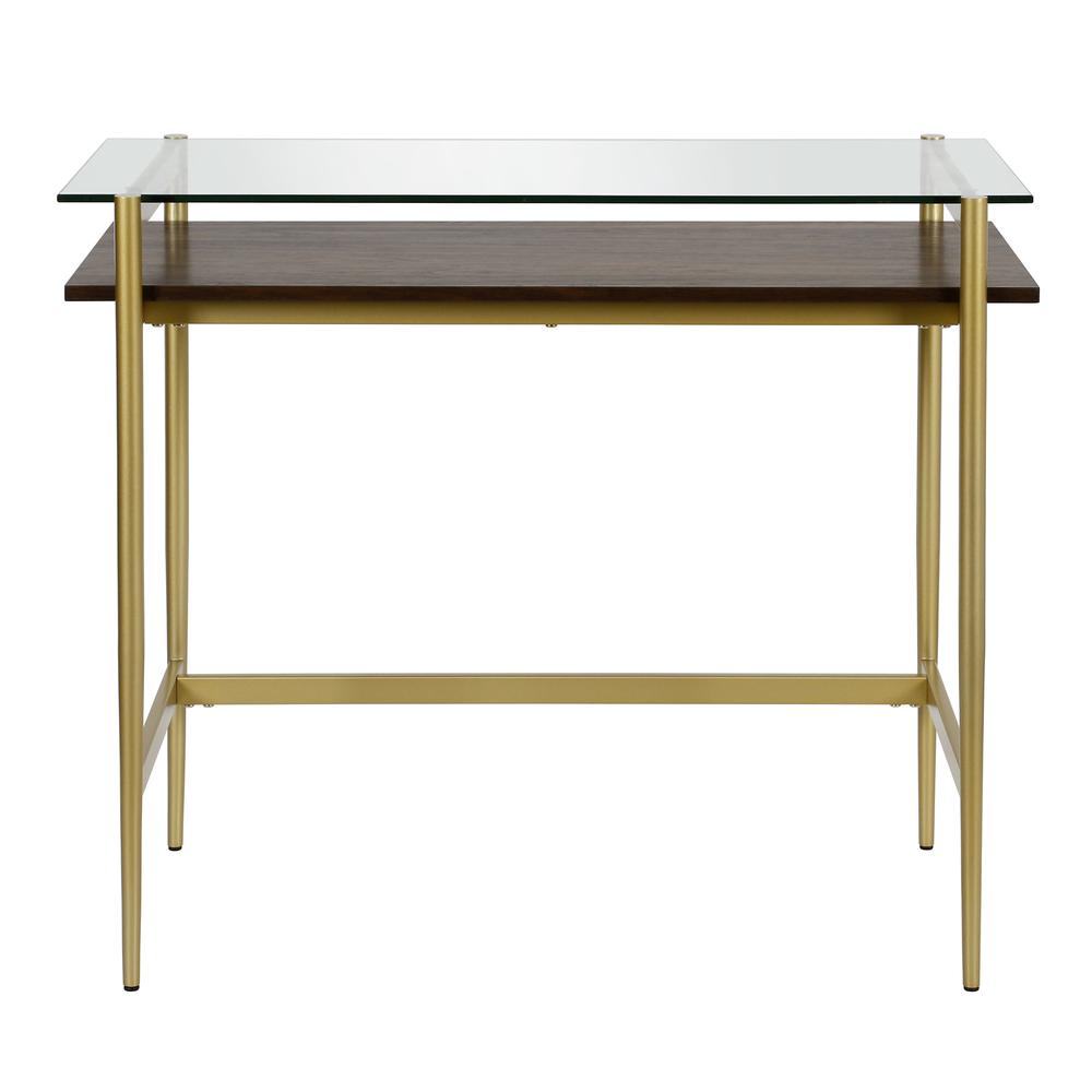 Eaton 36'' Wide Rectangular Desk in Brass/Walnut. Picture 3
