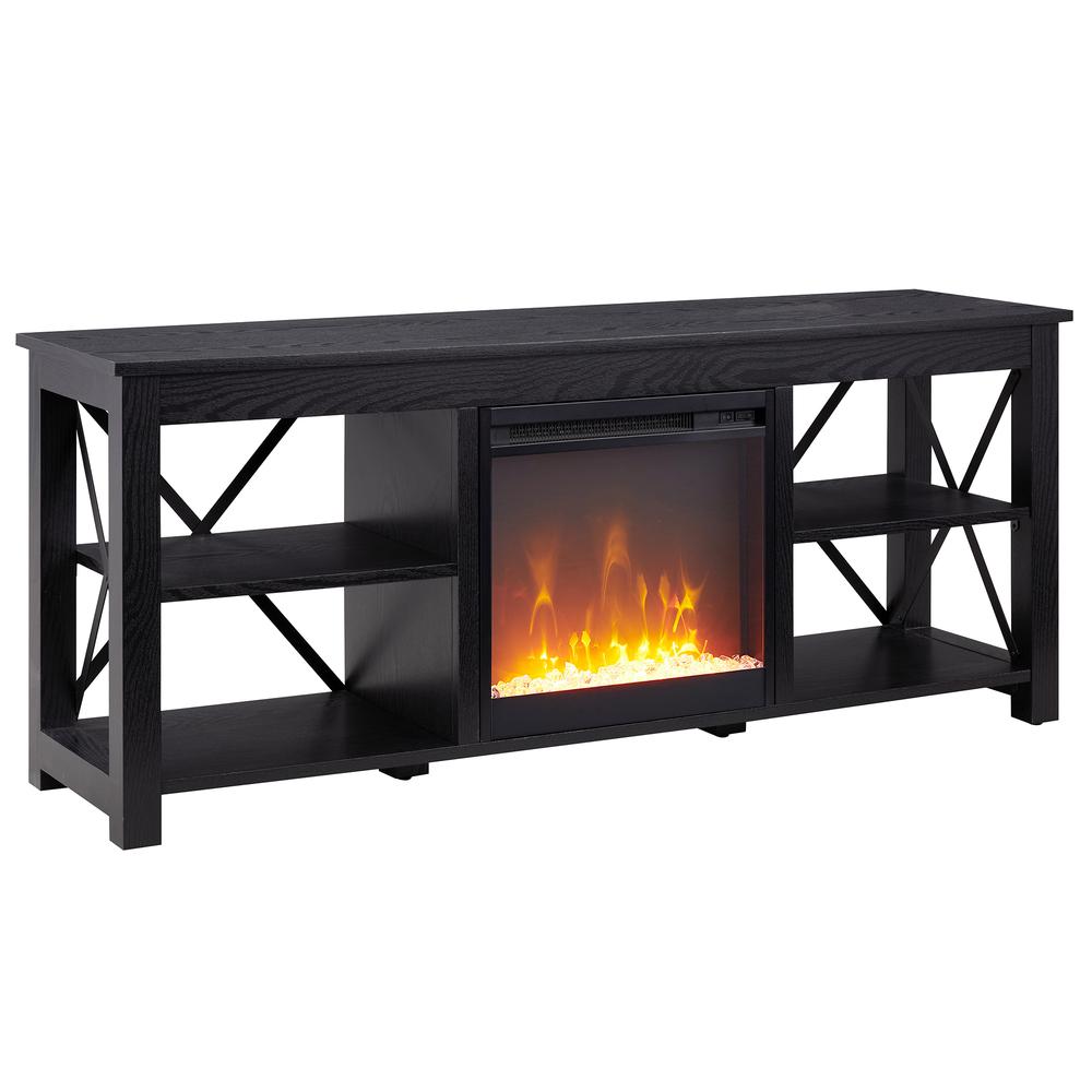 Sawyer Rectangular TV Stand with Crystal Fireplace for TV's up to 65" in Black. Picture 1