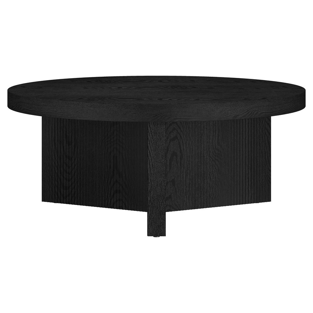 Holm 36" Wide Round Coffee Table in Black Grain. Picture 2