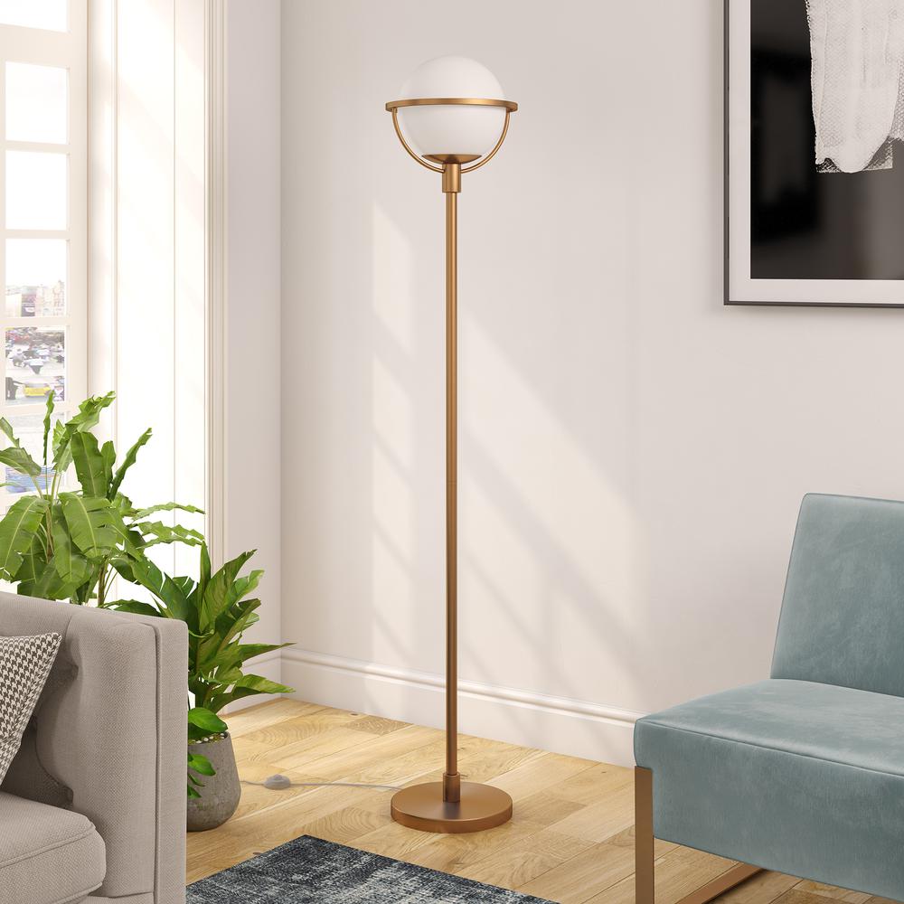 Cieonna Globe & Stem Floor Lamp with Glass Shade in Brass/White. Picture 2