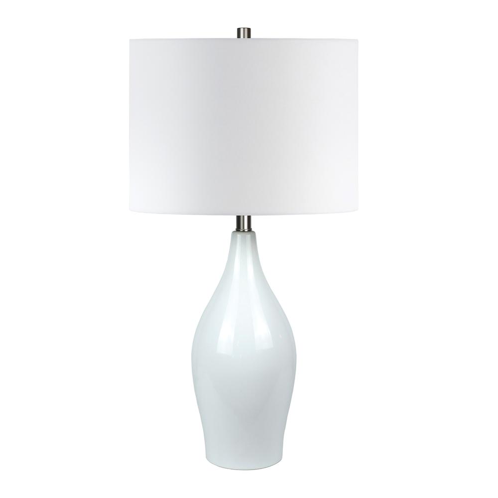 Bella 28.25" Tall Porcelain Table Lamp with Fabric Shade in White/White. Picture 1