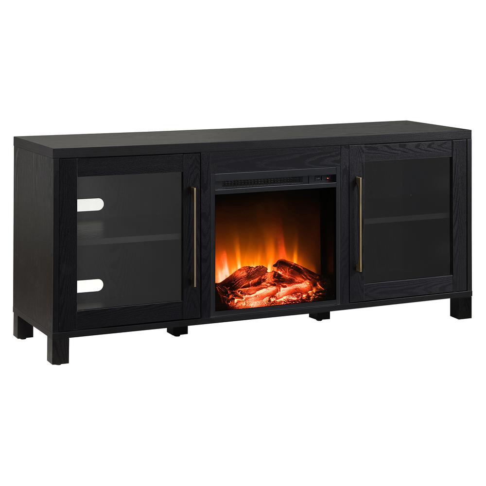 Quincy Rectangular TV Stand with Log Fireplace for TV's up to 65" in Black Grain. Picture 1