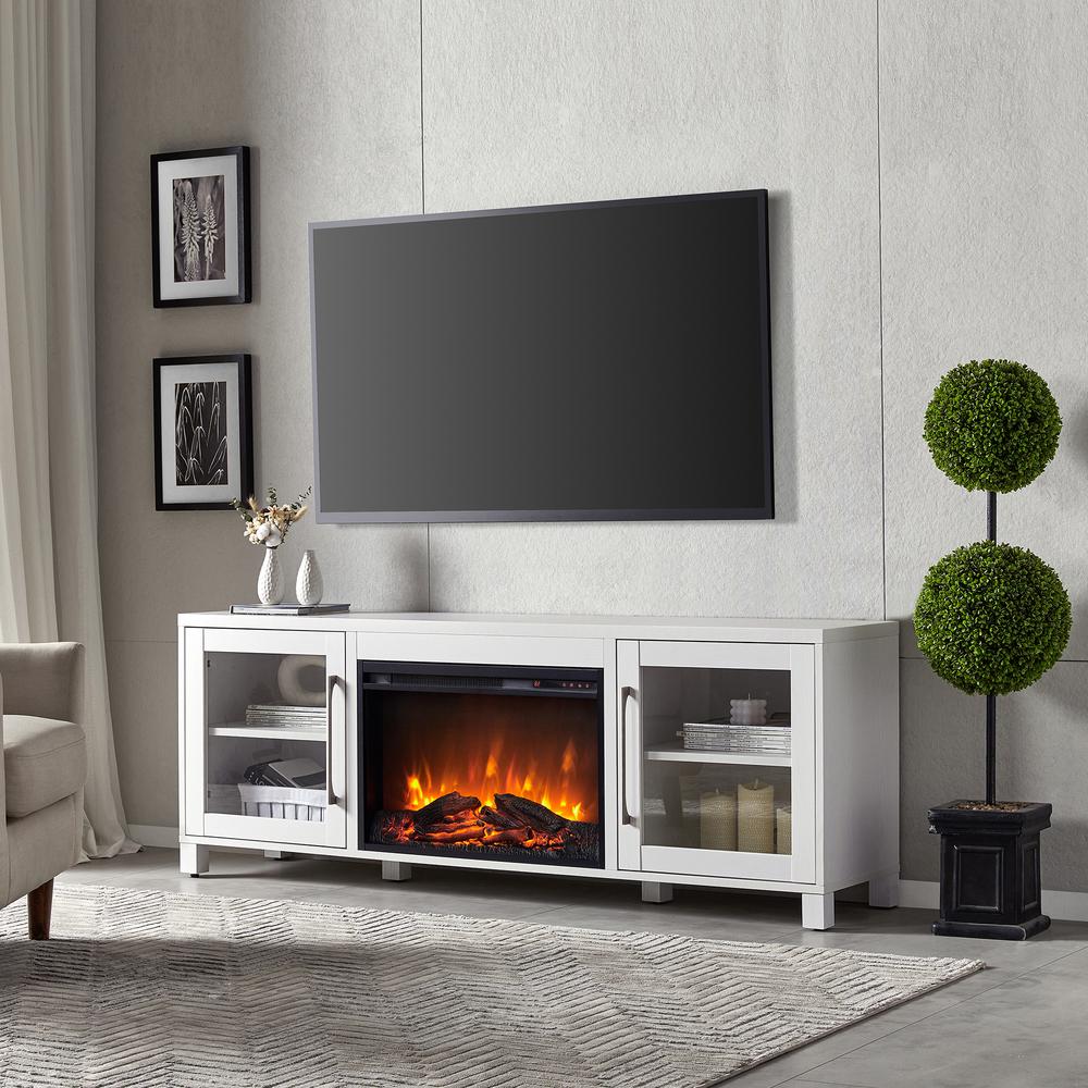 Quincy Rectangular TV Stand with 26 Log Fireplace for TV's up to 80" in White. Picture 2