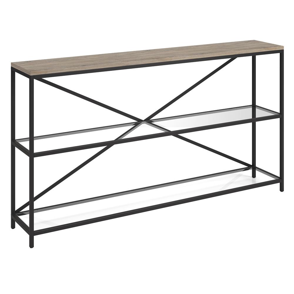Fionn 55" Wide Rectangular Console Table in Blackened Bronze/Antiqued Gray Oak. Picture 1