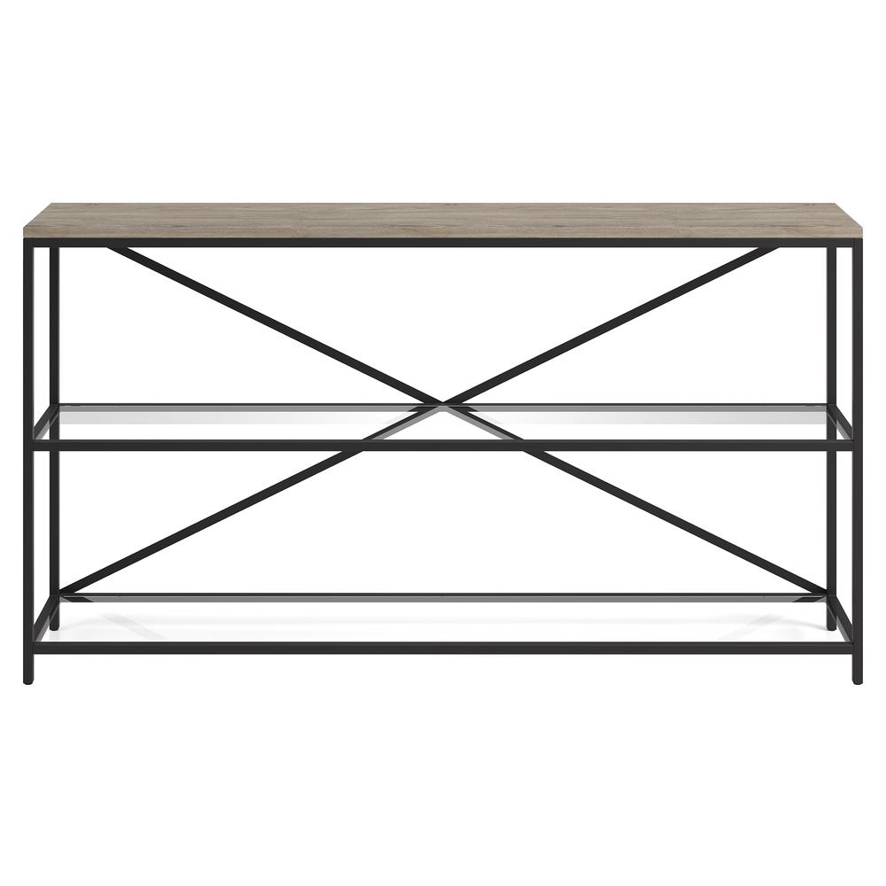 Fionn 55" Wide Rectangular Console Table in Blackened Bronze/Antiqued Gray Oak. Picture 2