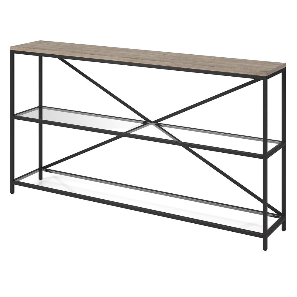 Fionn 55" Wide Rectangular Console Table in Blackened Bronze/Antiqued Gray Oak. Picture 5