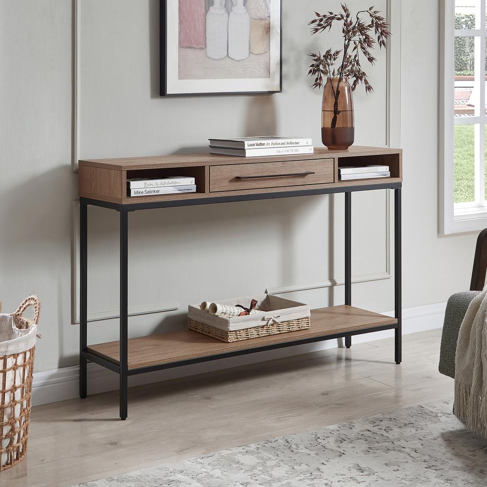Arroyo 45" Wide Rectangular Console Table in Blackened Bronze/Antiqued Gray Oak. Picture 9