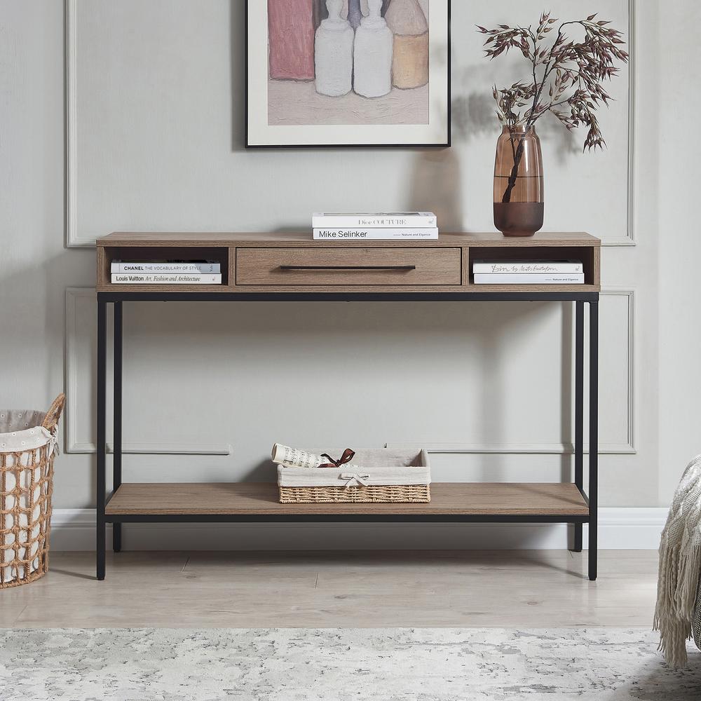Arroyo 45" Wide Rectangular Console Table in Blackened Bronze/Antiqued Gray Oak. Picture 10