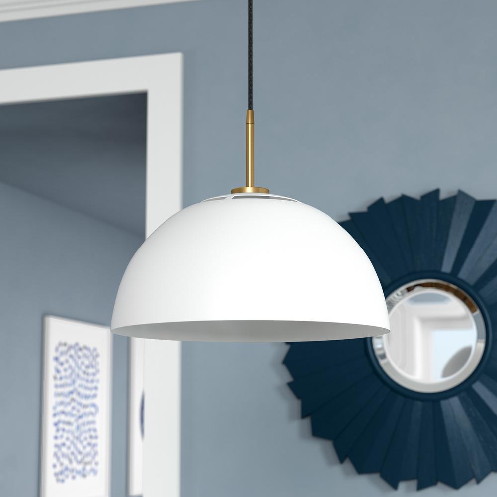 Jordyn 16" Wide Pendant with Metal Shade in White/Brushed Brass. Picture 4