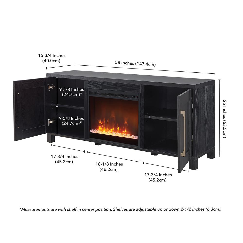 Chabot Rectangular TV Stand with Crystal Fireplace for TV's up to 65" in Black Grain. Picture 5