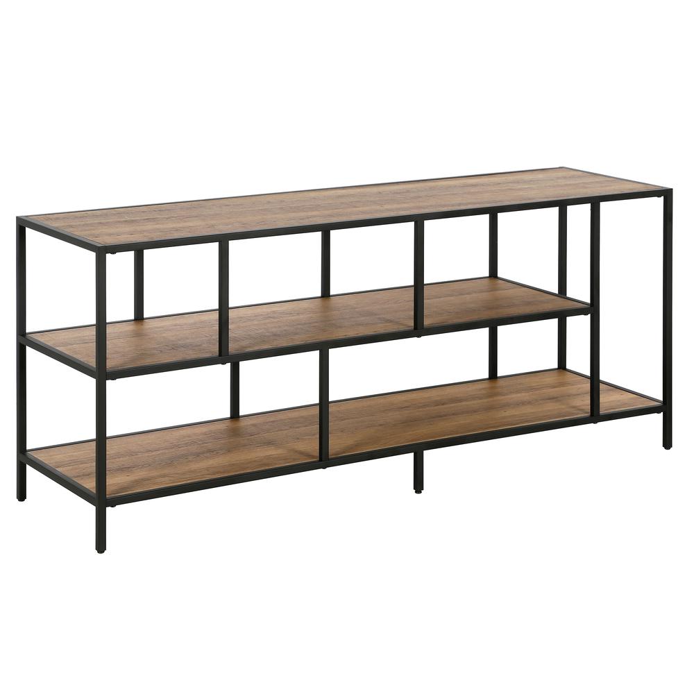 Winthrop Rectangular TV Stand with Metal Shelves for TV's up to 60" in Blackened Bronze/Rustic Oak. Picture 1
