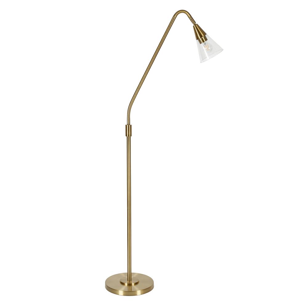 Challice Arc Floor Lamp with Glass Shade in Brass/Clear. Picture 1