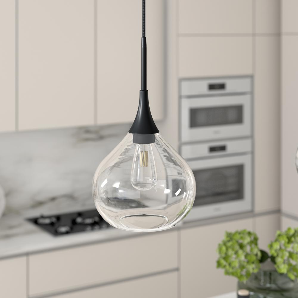 Ida 9.5" Wide Pendant with Glass Shade in Matte Black/Clear. Picture 2