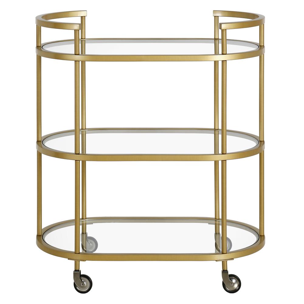 Leif 30'' Wide Oval Bar Cart in Brass. Picture 3