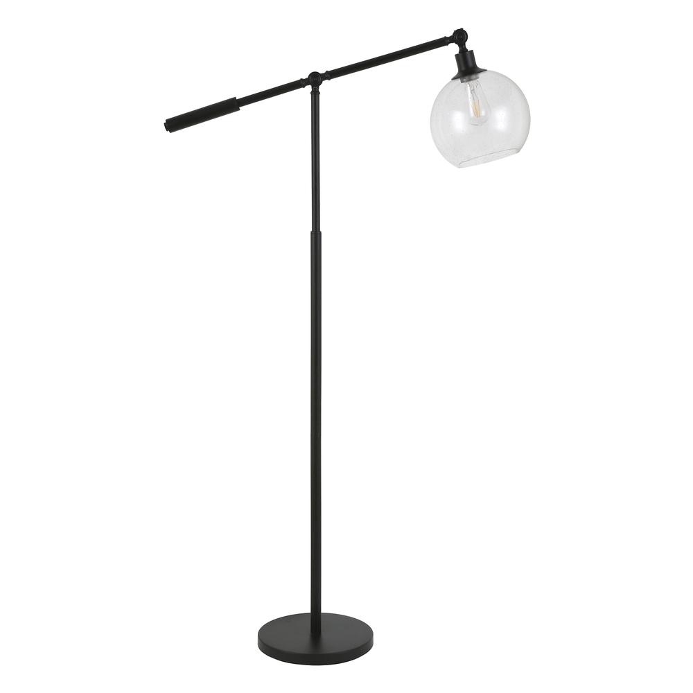 Dardan 60.62" Tall Floor Lamp with Glass Shade in Blackened Bronze/Seeded. Picture 1