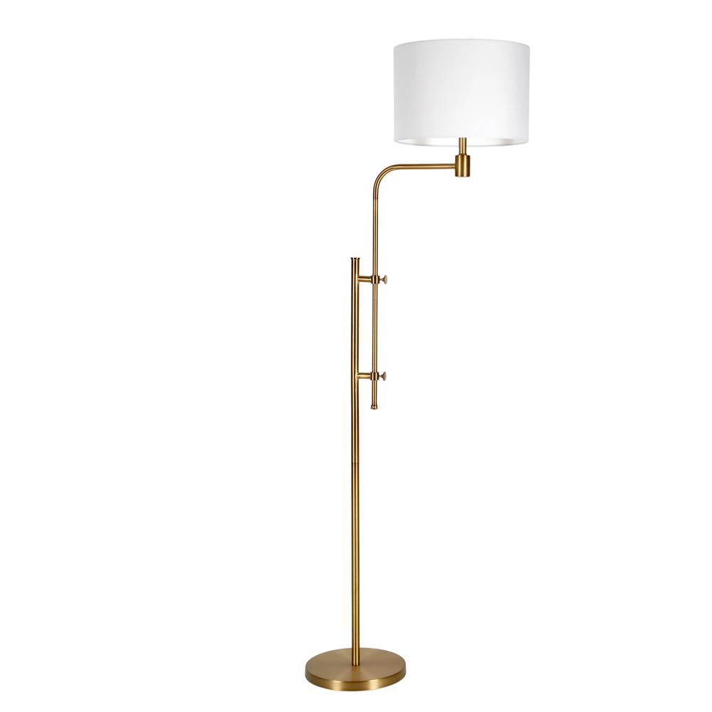Polly Height-Adjustable Floor Lamp with Fabric Shade in Brass/White. Picture 3