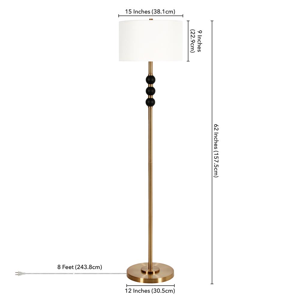 Bernard Two-Tone Floor Lamp with Fabric Shade in Brass/Blackened Bronze/White. Picture 4