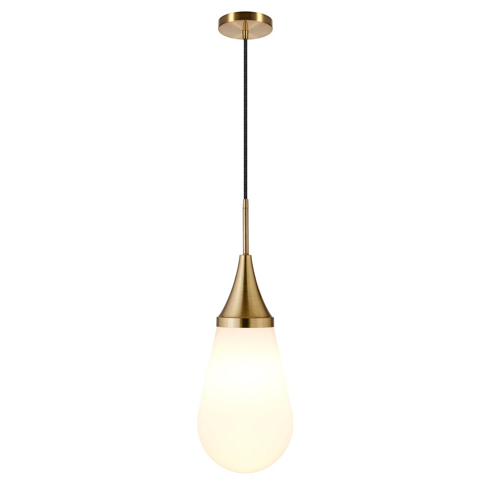 Ambrose 8.63" Wide Pendant with Glass Shade in Brass/Milk White. Picture 3