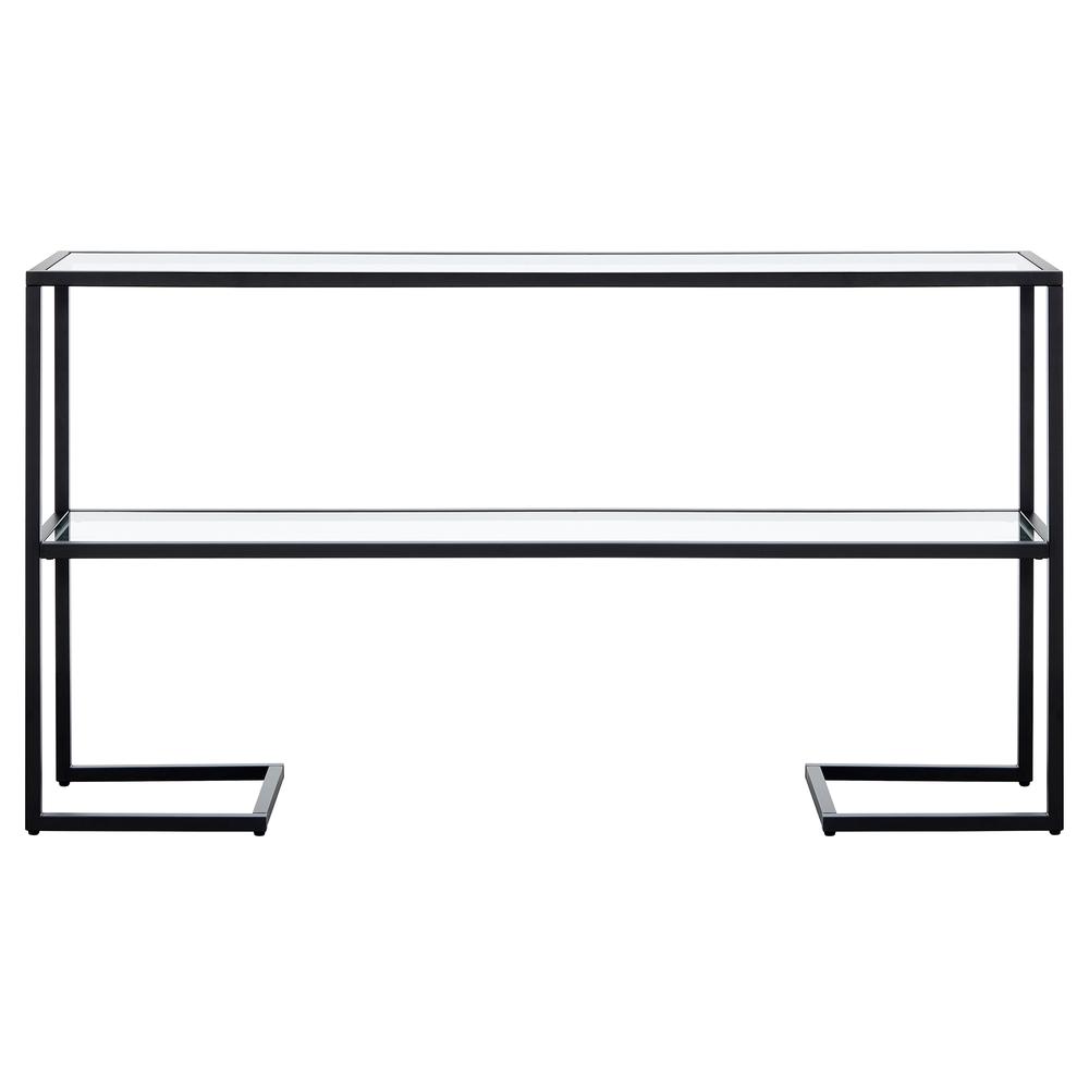 Errol 55'' Wide Rectangular Console Table with Glass Top in Blackened Bronze. Picture 4