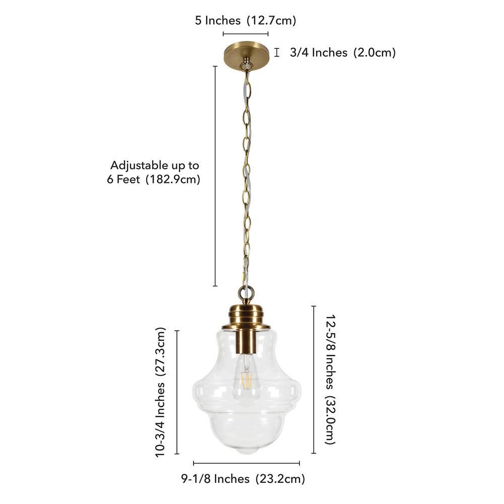 Annie 9.13" Wide Pendant with Glass Shade in Brass/Clear. Picture 5