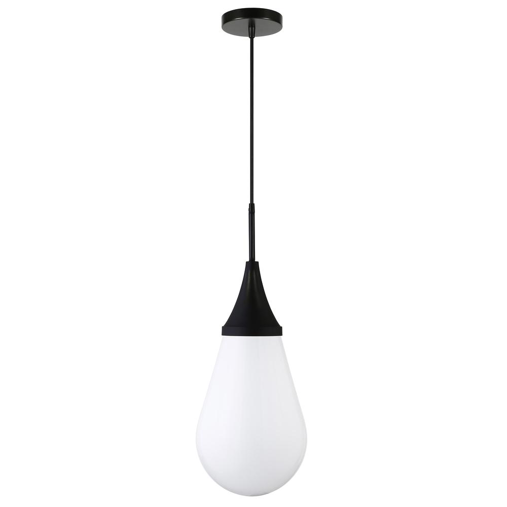 Ambrose 8.63" Wide Pendant with Glass Shade in Blackened Bronze/Milk White. Picture 1