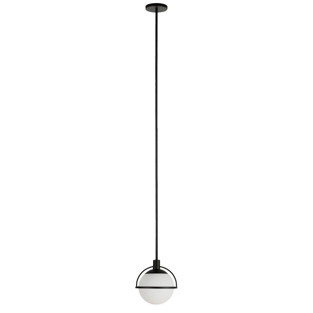 Cieonna 9.25" Wide Pendant with Glass Shade in Blackened Bronze/White Milk. Picture 1