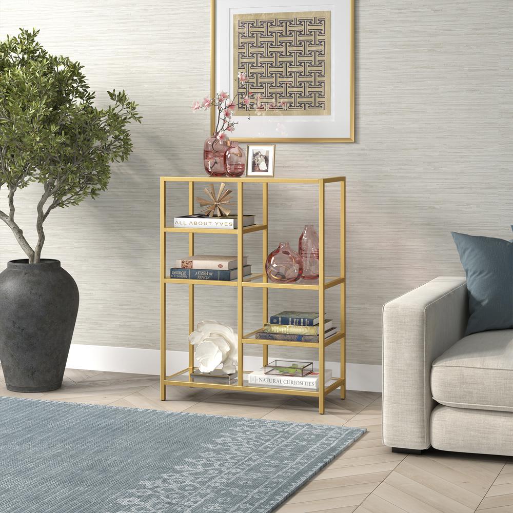 Imogen 42'' Tall Rectangular Bookcase in Brass. Picture 4