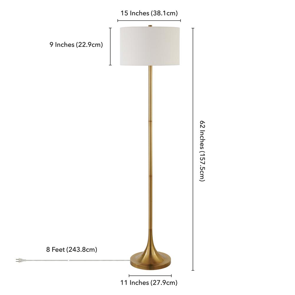 Josephine 62" Tall Floor Lamp with Fabric Shade in Brass/White. Picture 4