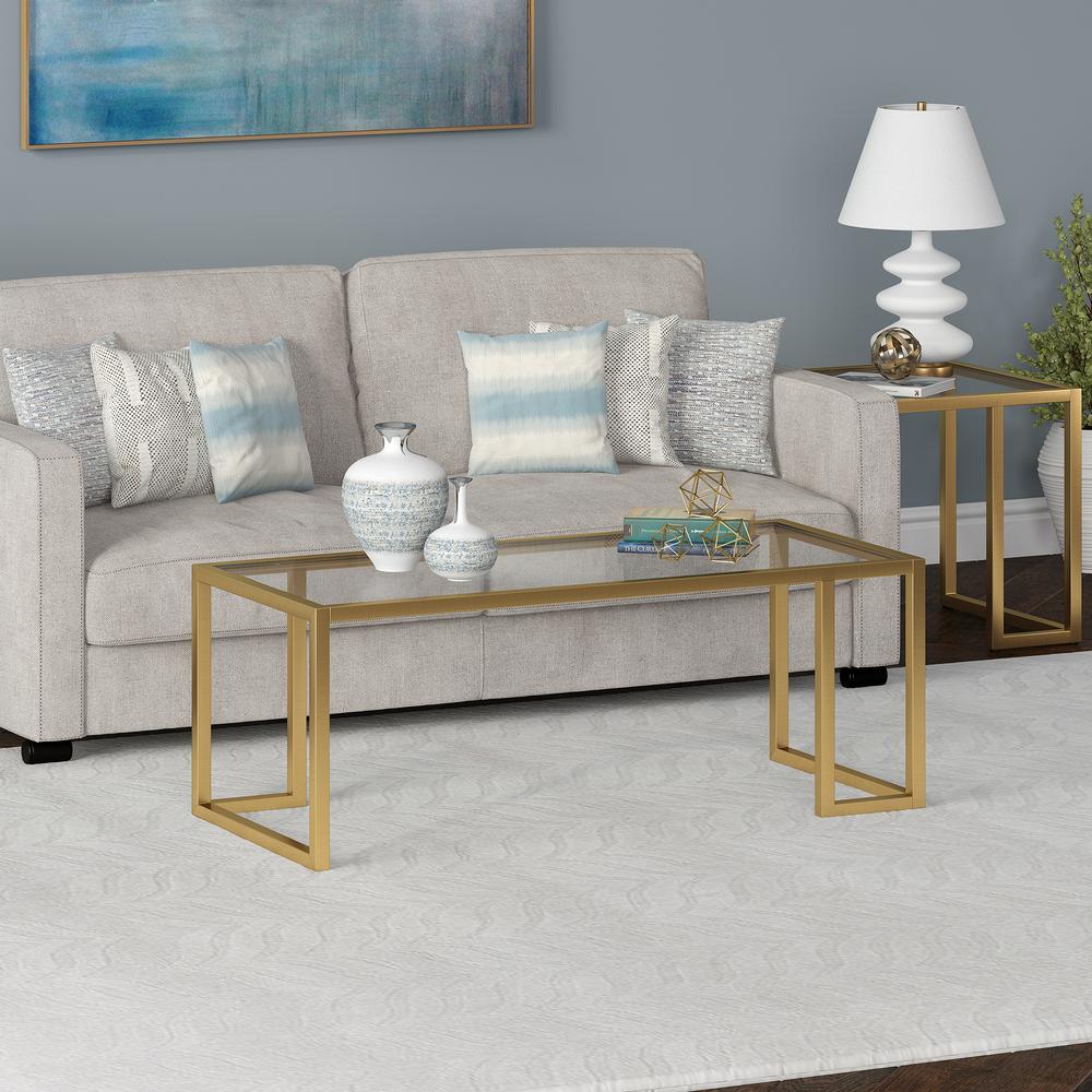Oscar 45'' Wide Rectangular Coffee Table in Brass. Picture 2