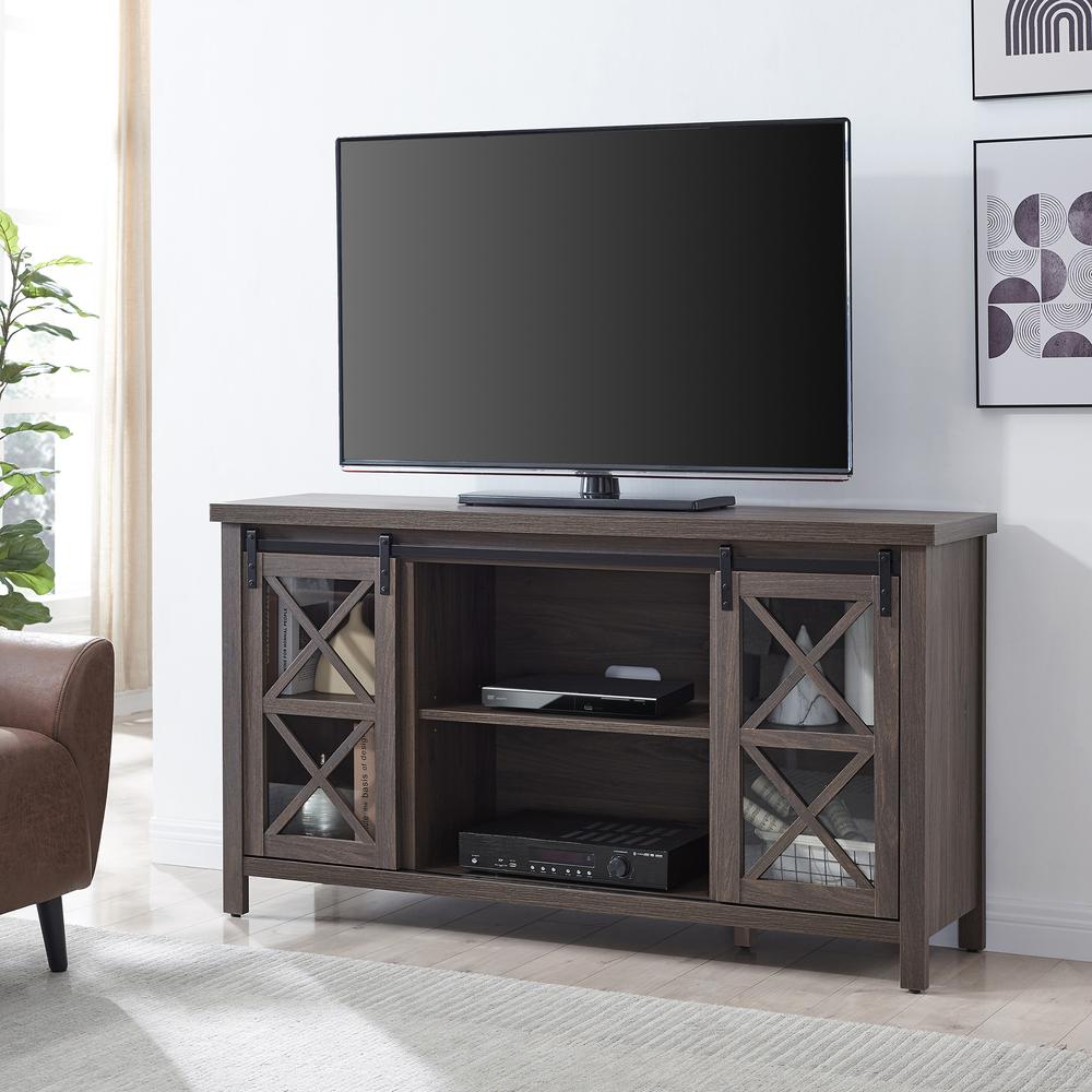 Clementine Rectangular TV Stand for TV's up to 65" in Alder Brown. Picture 2
