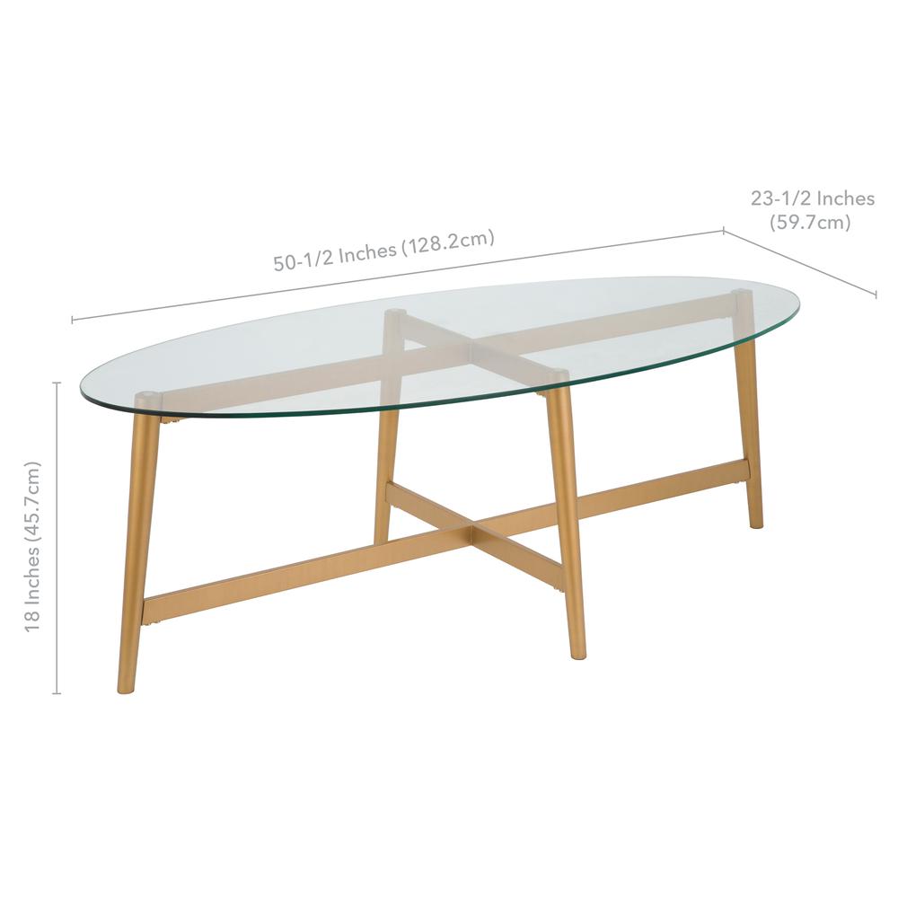 Olson 50.5'' Wide Oval Coffee Table in Brass. Picture 5