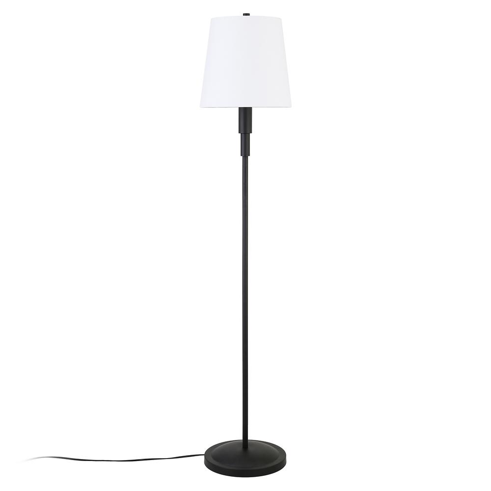 Emerson 60" Tall Floor Lamp with Fabric Shade in Blackened Bronze/White. Picture 3