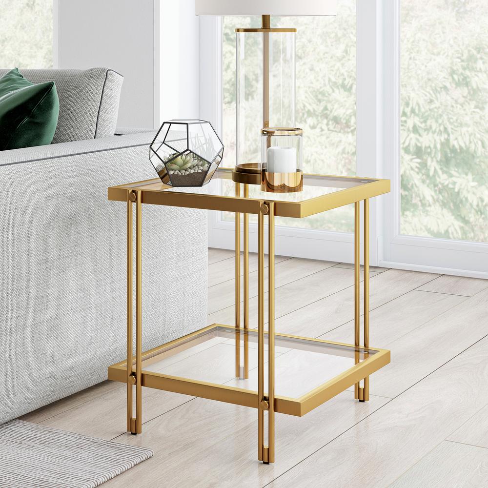 Inez 20'' Wide Square Side Table in Brass. Picture 2