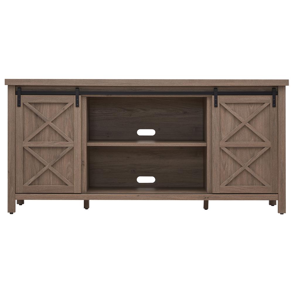 Elmwood Rectangular TV Stand for TV's up to 80" in Antiqued Gray Oak. Picture 3