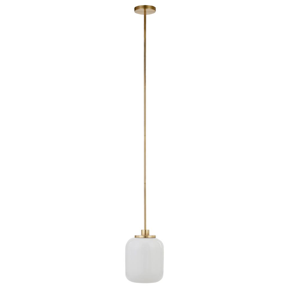 Agnolo 9.62" Wide Pendant with Glass Shade in Brass/White Milk. The main picture.
