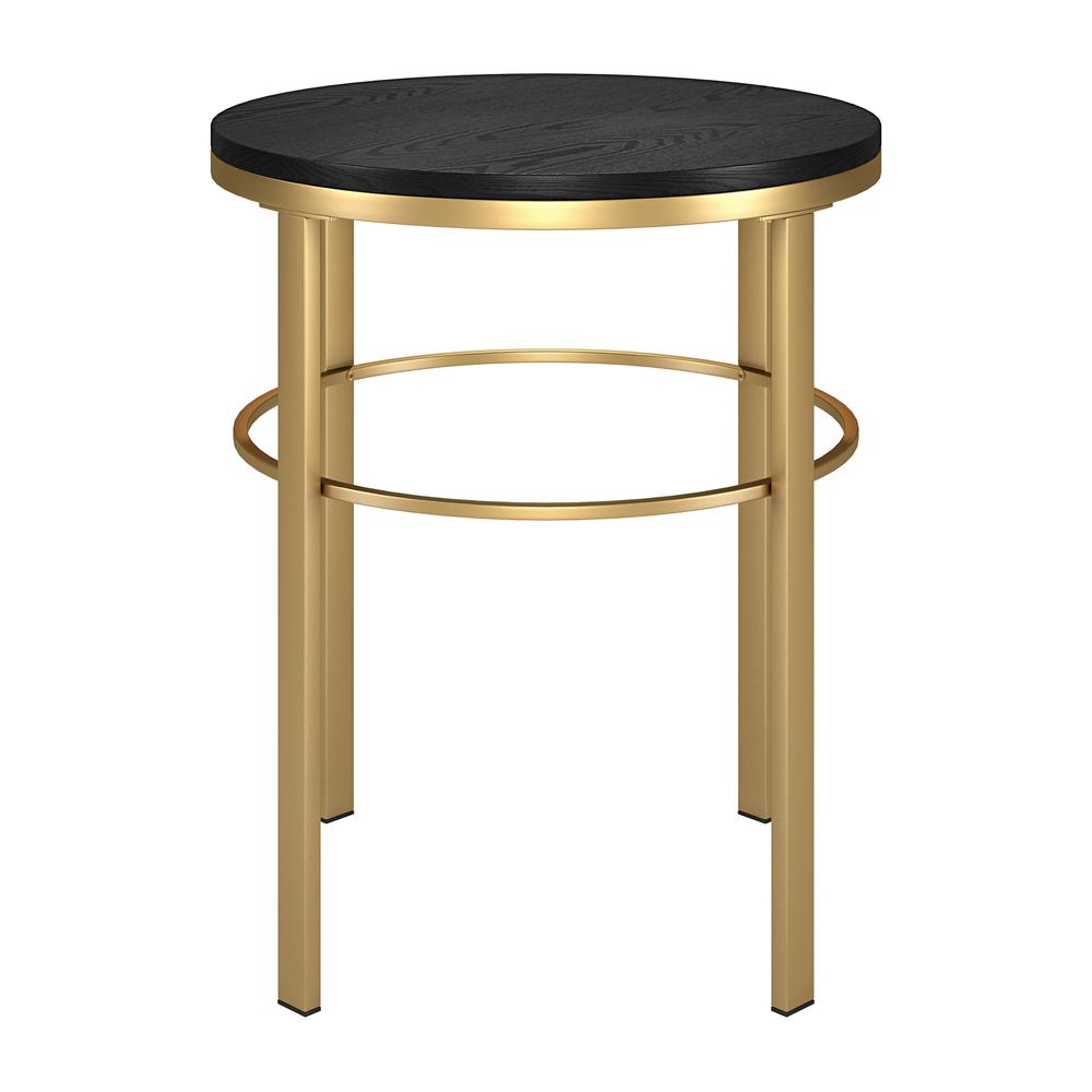 Gaia 20" Wide Round Side Table with MDF Top in Brass/Black Grain. Picture 3