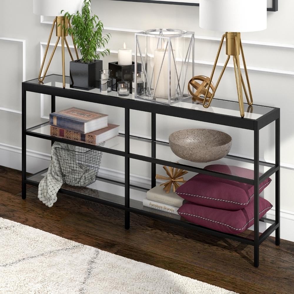 Alexis 64'' Wide Rectangular Console Table in Blackened Bronze. Picture 2