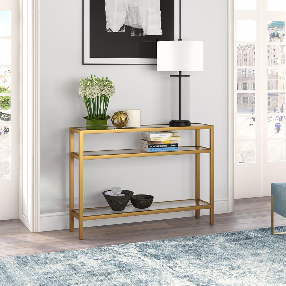 Sivil 42'' Wide Rectangular Console Table in Brass. Picture 4