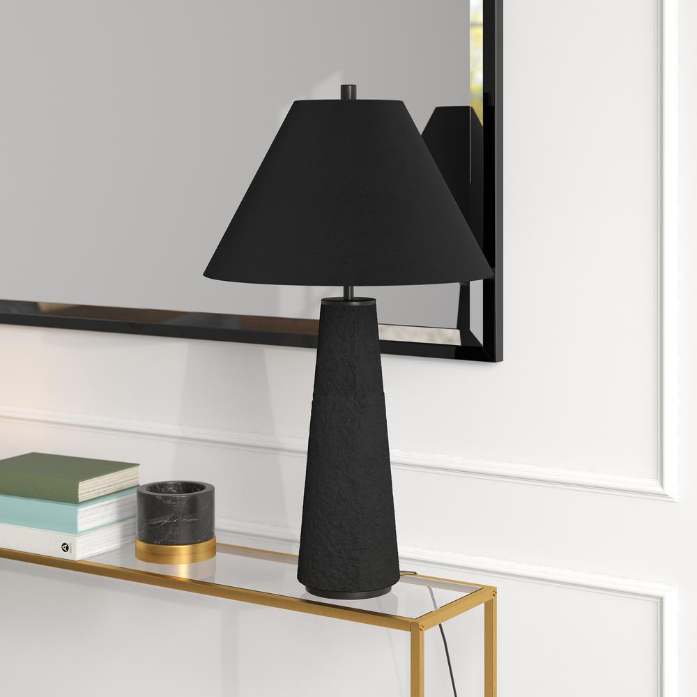 Ingalls 28" Tall Monochrome Table Lamp with Fabric Shade in Matte Black/Black. Picture 2