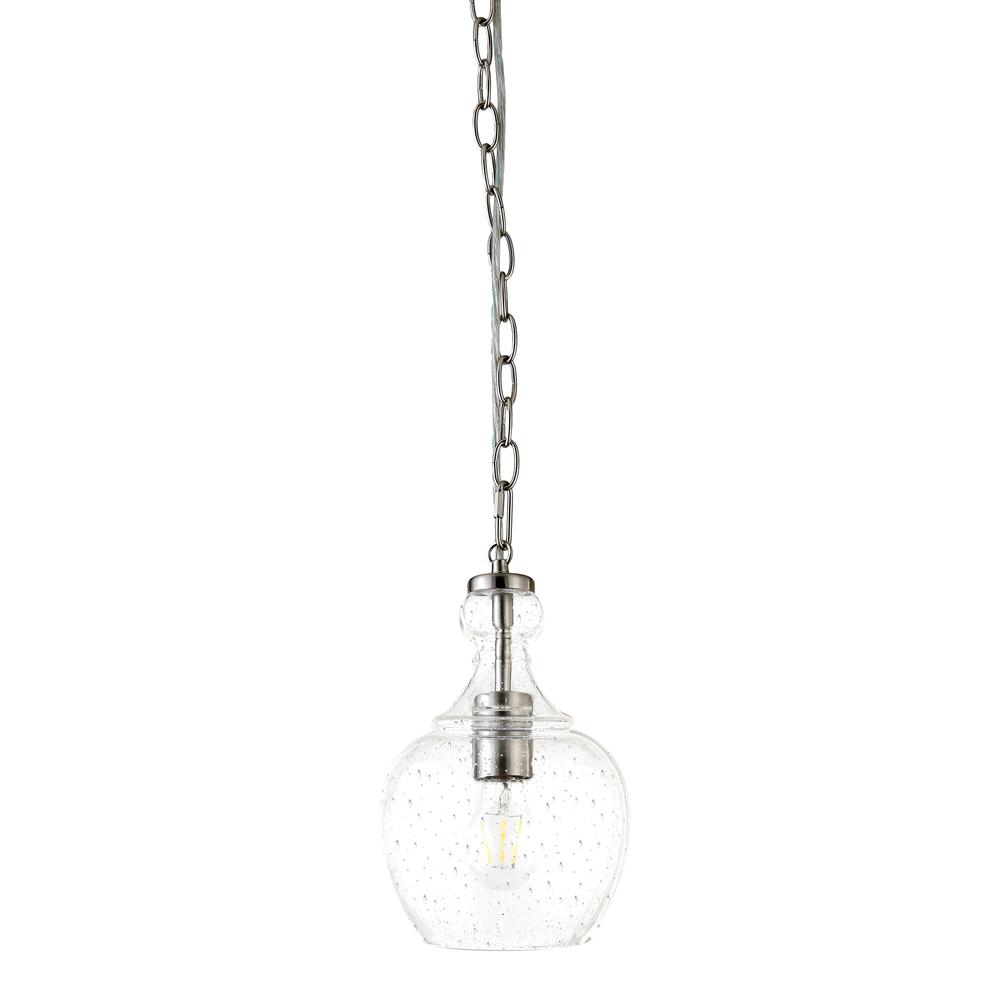 Verona 7" Wide Pendant with Glass Shade in Brushed Nickel/Seeded. Picture 1