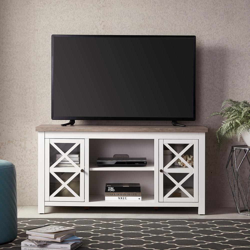 Colton Rectangular TV Stand for TV's up to 55" in White/Gray Oak. Picture 4