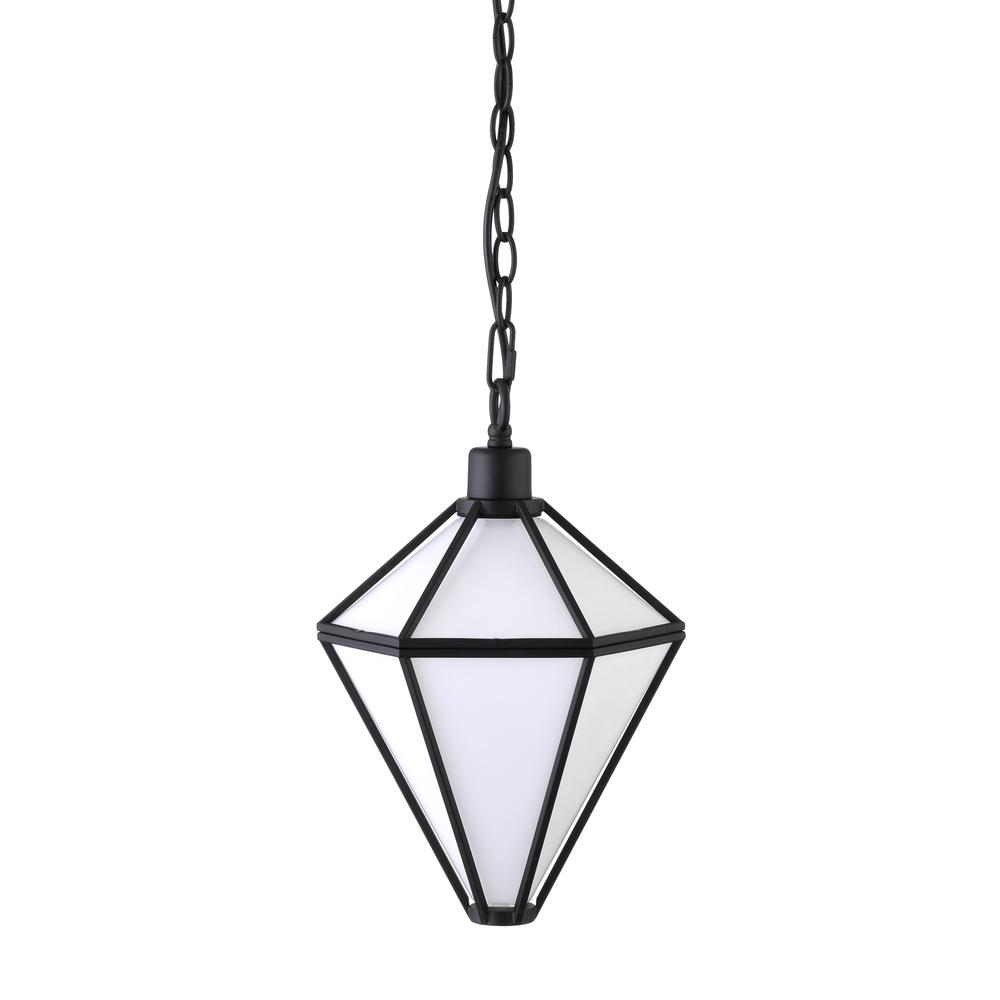 Adara 10" Wide Pendant with Glass Shade in Blackened Bronze/White. Picture 1