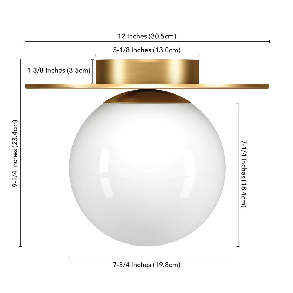 Amma 12" Wide Flush Mount with Glass Shade in Brushed Brass/White. Picture 5
