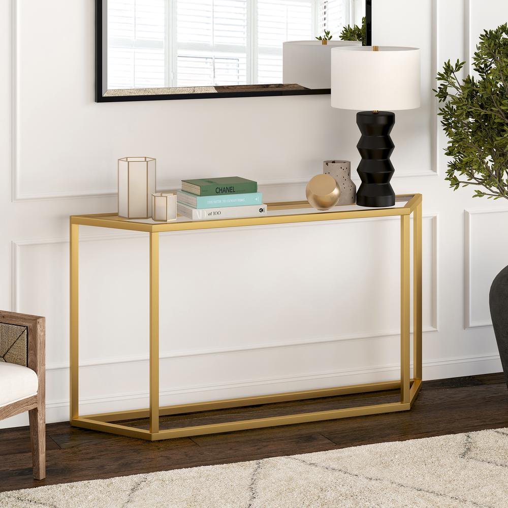 Levi 55'' Wide Trapezoid Console Table in Brass. Picture 2