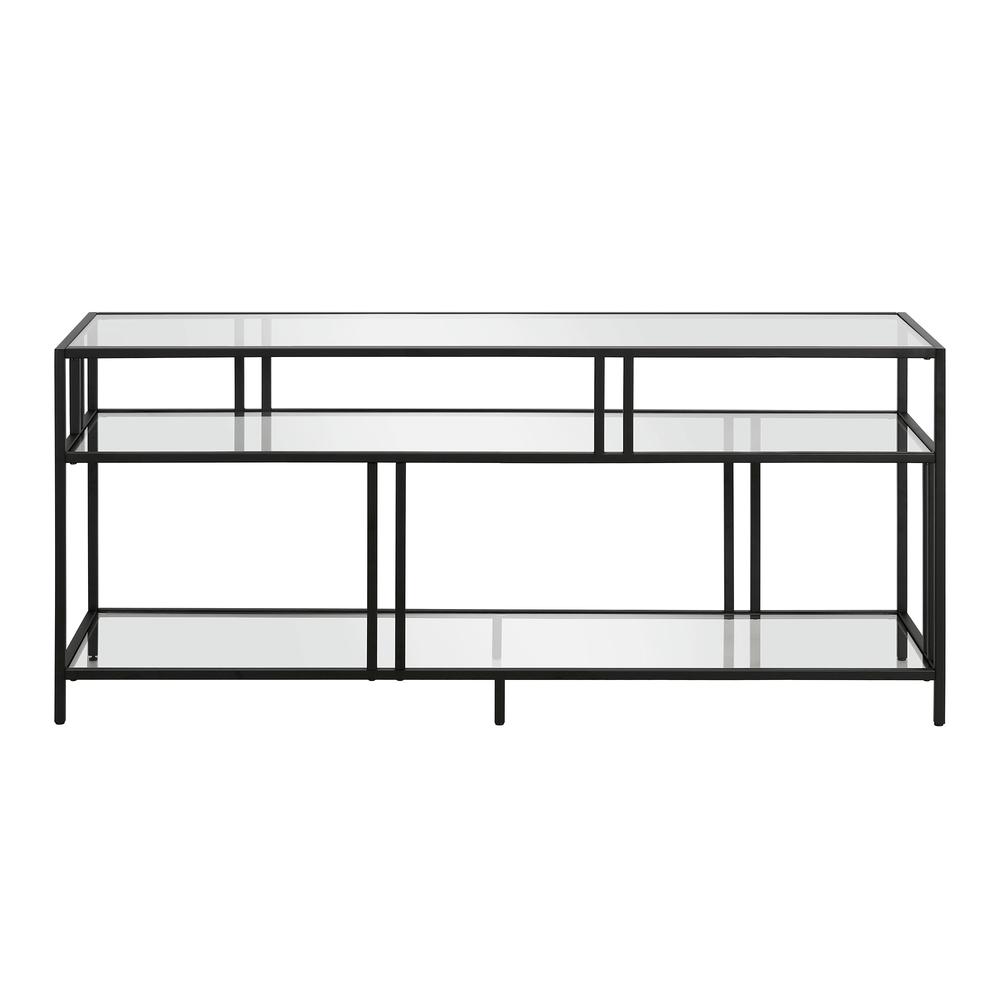 Cortland Rectangular TV Stand with Glass Shelves for TV's up to 60" in Blackened Bronze. Picture 3