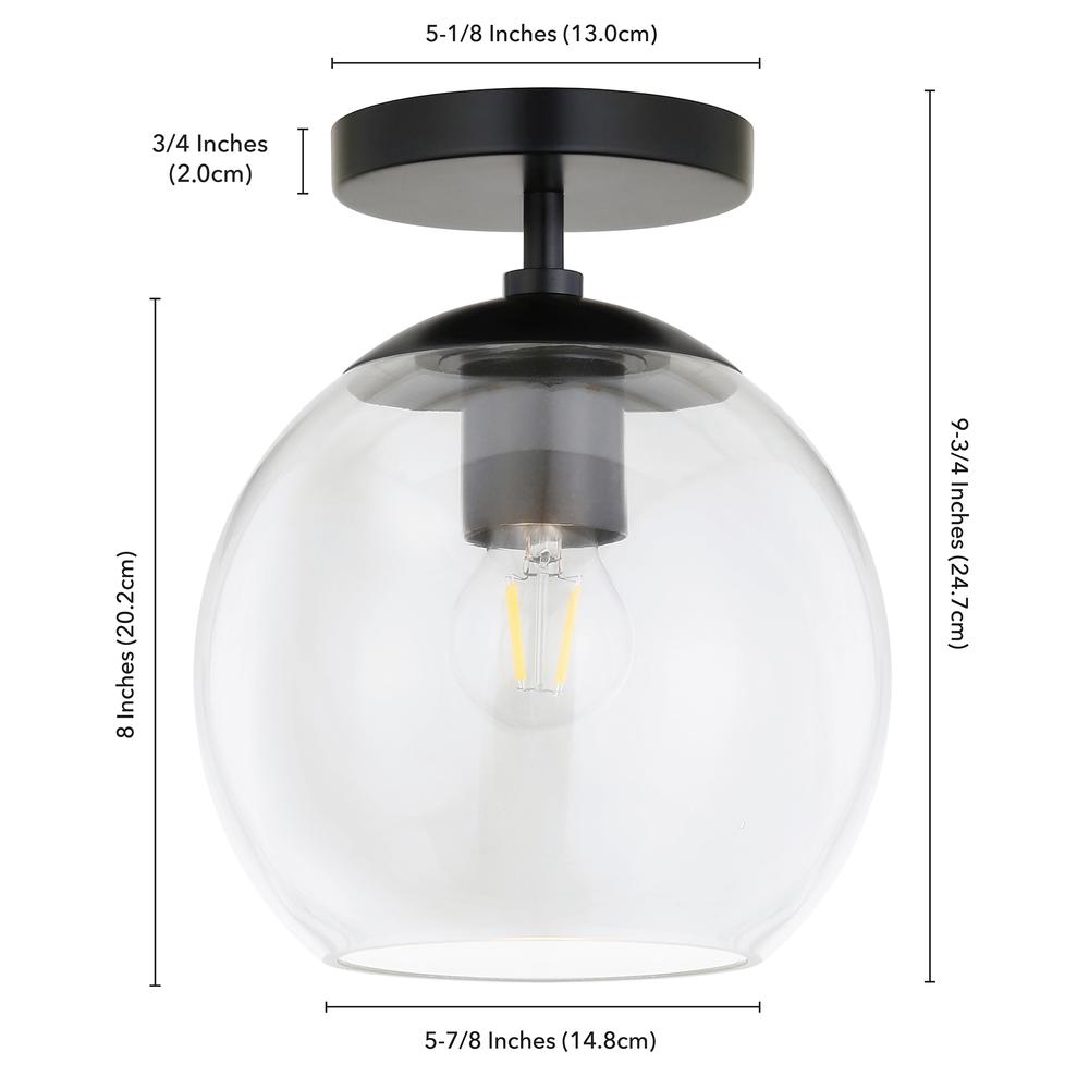 Bartlett 9" Wide Semi Flush Mount with Glass Shade in Matte Black/Clear. Picture 4