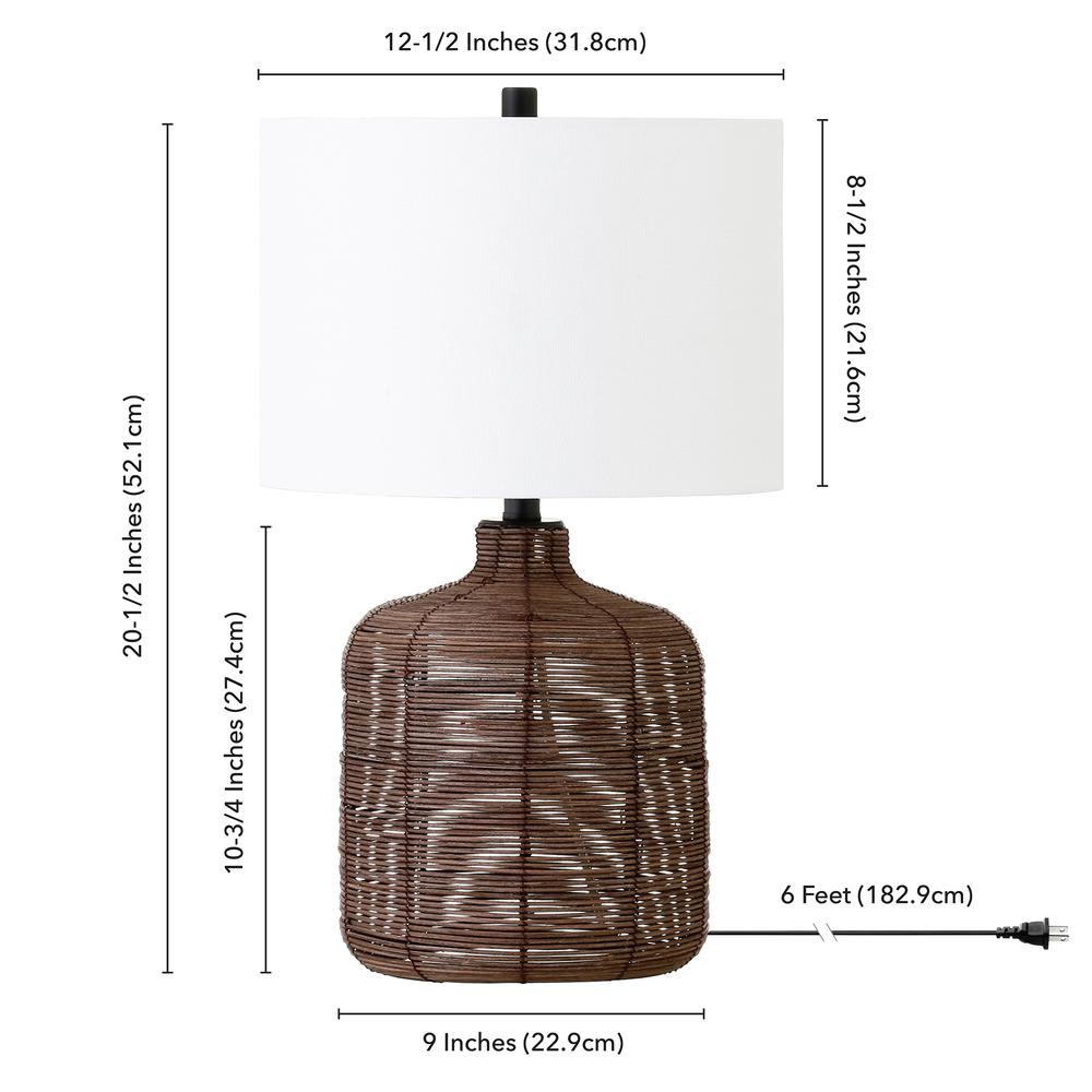 Jolina 20.5" Tall Petite/Rattan Table Lamp with Fabric Shade in Umber Rattan/White. Picture 4